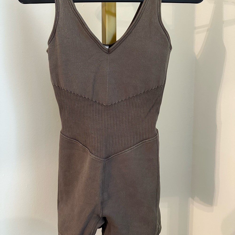 Brown Sleeveless Knit Romper